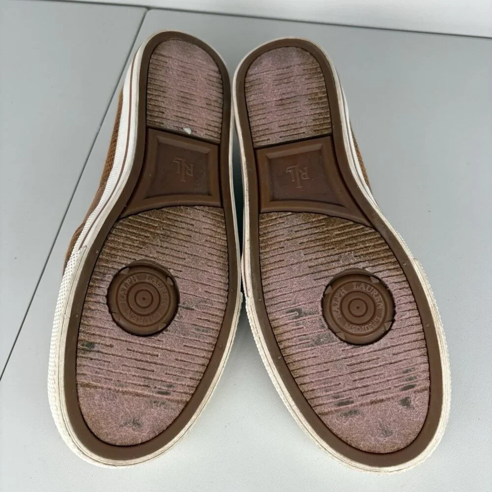 Lauren Ralph Lauren Women 6.5 Brown Woven Textured Casual Jinny Slip-On Sneakers